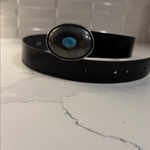 Vintage Blacn Belt with Turquoise Stone Buckle